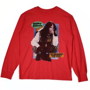Billie Eilish Red Hit Me Hard and Soft Tour Graphic T-Shirt Unisex Medium L/S